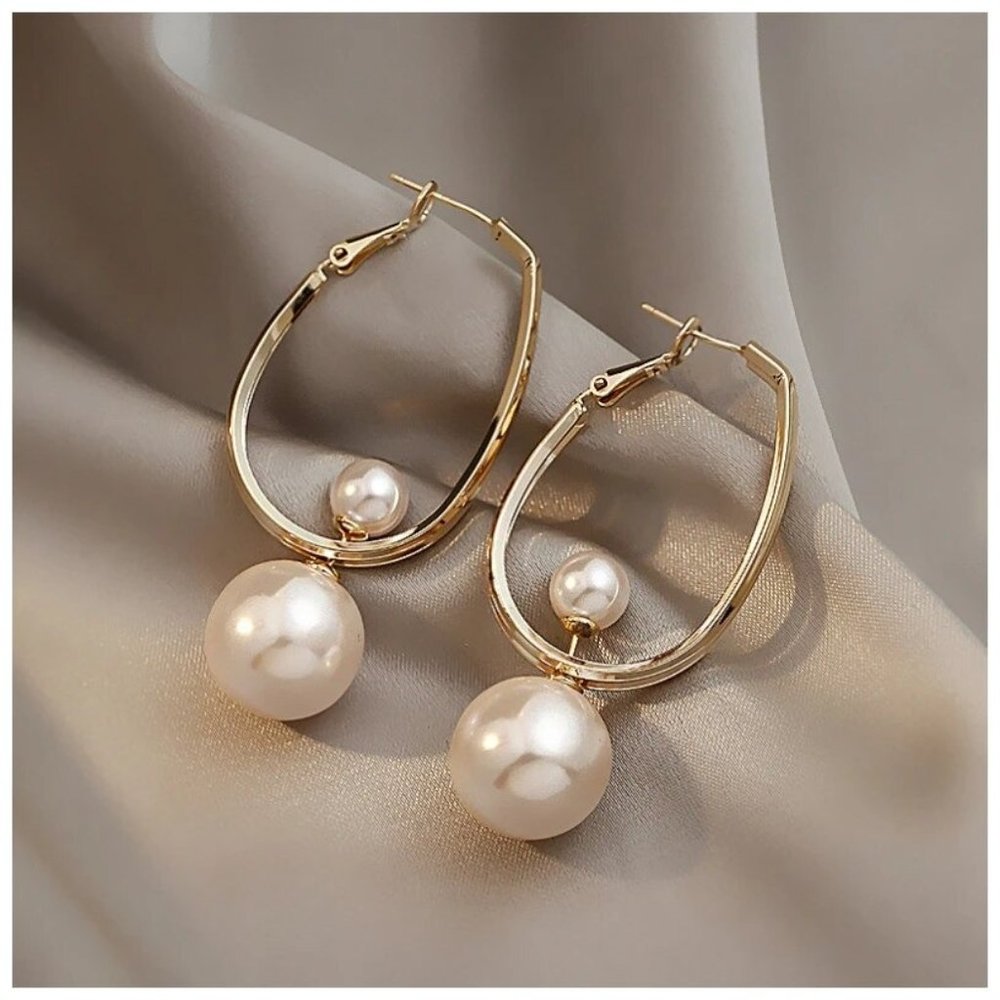 INS Style Classic Geometric Pearl Pendant Earrings